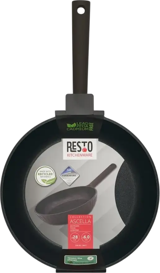 Tiga Resto Kitchenware Ascella 94011 28 cm, Aluminiu Turnat Reciclat, Antiaderent Pfluon Cookmark fara PTFE-PFOA, Compatibila Inductie, Negru