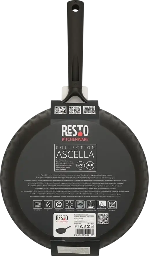 Tiga Resto Kitchenware Ascella 94011 28 cm, Aluminiu Turnat Reciclat, Antiaderent Pfluon Cookmark fara PTFE-PFOA, Compatibila Inductie, Negru
