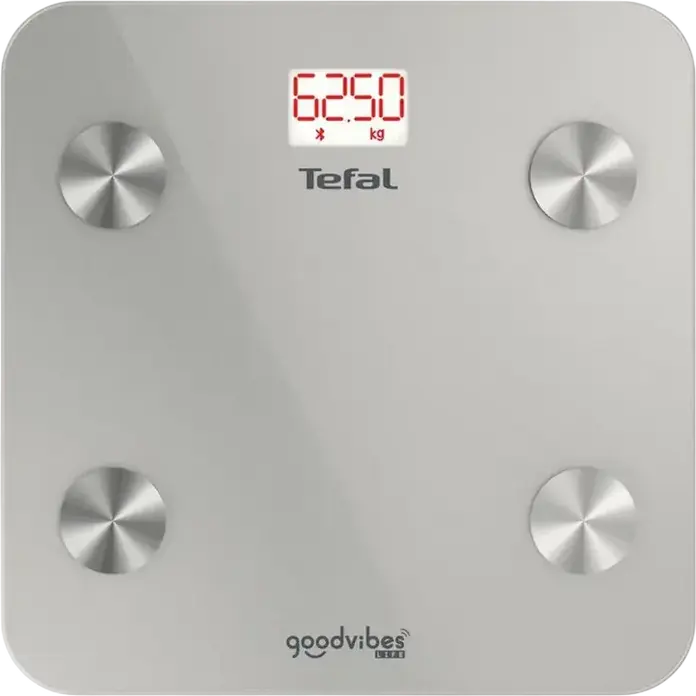 Tefal BM9600S1 Goodvibes Life Smart Body Scale, Bluetooth Connectivity, BMI Body Fat Water Bone Mass Metrics, Tempered Glass, 160kg Max, Silver