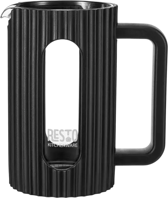 Resto Kitchenware 90530 Keid French Press 0.6L Coffee Maker, Borosilicate Heat-Resistant Glass with Ribbed Plastic Case and Stainless Steel Filter, Black