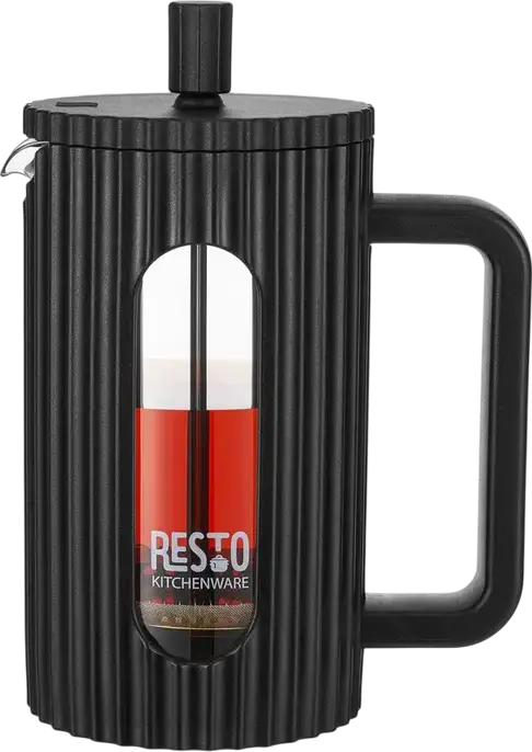 Resto Kitchenware 90530 Keid French Press 0.6L Coffee Maker, Borosilicate Heat-Resistant Glass with Ribbed Plastic Case and Stainless Steel Filter, Black