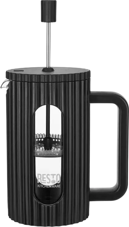 Resto Kitchenware 90530 Keid French Press 0.6L Coffee Maker, Borosilicate Heat-Resistant Glass with Ribbed Plastic Case and Stainless Steel Filter, Black