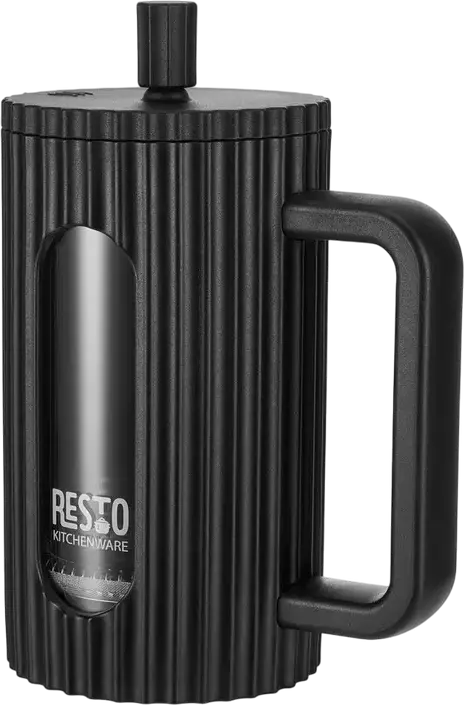 Resto Kitchenware 90530 Keid French Press 0.6L Coffee Maker, Borosilicate Heat-Resistant Glass with Ribbed Plastic Case and Stainless Steel Filter, Black