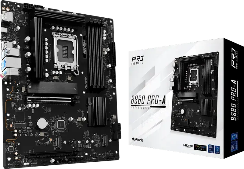 Материнская плата ASRock B860 Pro-A ATX LGA1851 Intel B860 DDR5 8666+ MHz (OC) PCIe 5.0 x16 Blazing M.2 Gen5x4 2.5G LAN для Intel Core Ultra Series 2