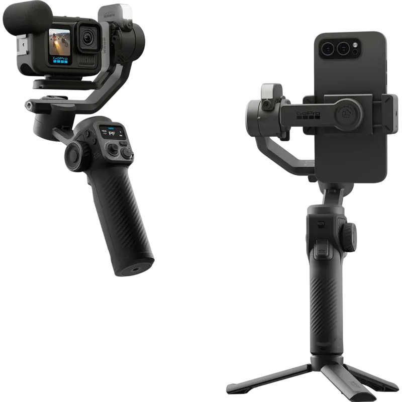 Fluid Pro AI Multi Stabilizer Gimbal Selfie Stick for GoPro and Smartphones, Bluetooth AI Stabilization, Integrated Tripod, OLED Display, 115 cm, Black