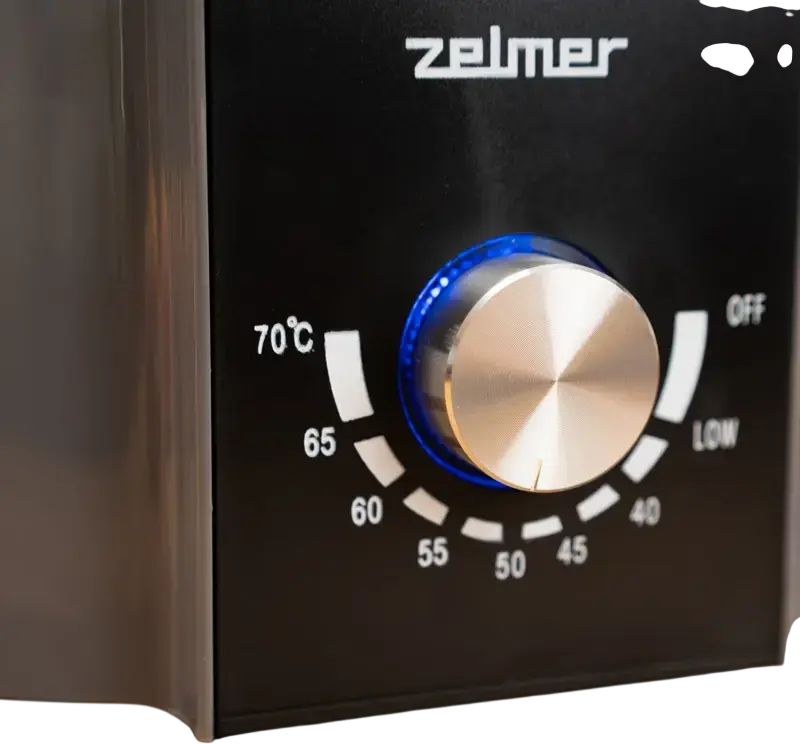 Дегидратор для продуктов Zelmer ZFD1004, 520 Вт, 4 лотка, диаметр 32 см, регулировка температуры 40-70°C, пластик без BPA, черный