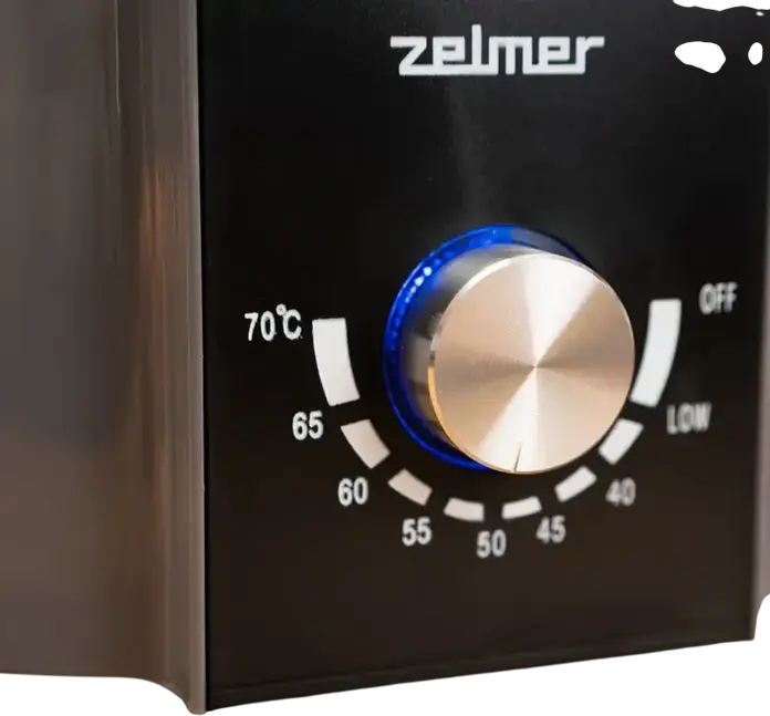 Дегидратор для продуктов Zelmer ZFD1004, 520 Вт, 4 лотка, диаметр 32 см, регулировка температуры 40-70°C, пластик без BPA, черный
