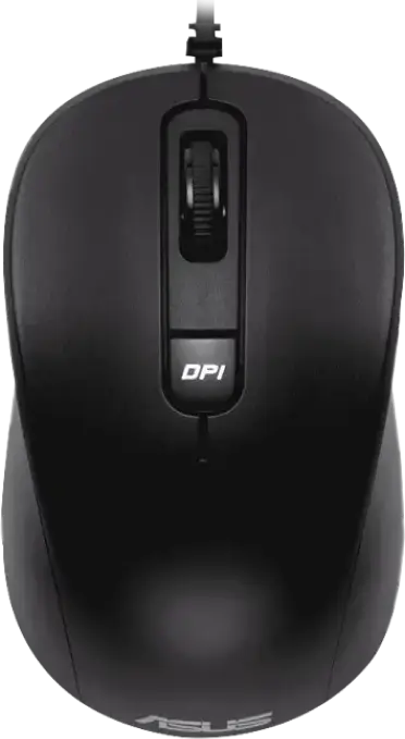 ASUS MU101C Wired Optical Mouse, Black, Blue Ray Tracking, Adjustable 1000/1600/3200 DPI, Silent Click 20dB, Ambidextrous USB Type-A Mouse