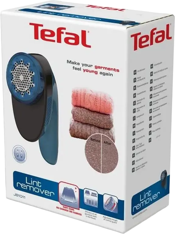Tefal JB1011E0 Cordless Fabric Shaver, Stainless Steel 3-Tooth Rotary Blade, 4 Height Settings, Battery Operated with Cleaning Brush