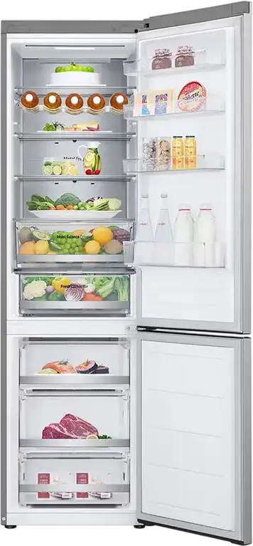 Frigider Combinat LG GBV5250EPY, Congelator Jos, 387L, No Frost, Smart Inverter Compressor, ThinQ Wi-Fi, DoorCooling+, Argintiu, 203cm, Clasa E
