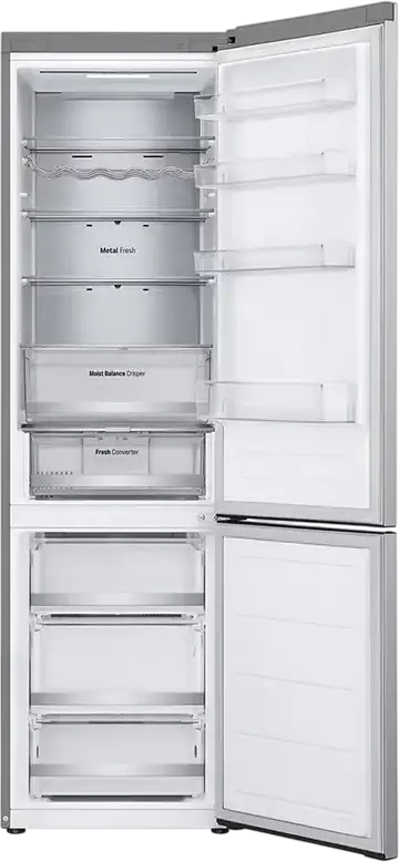 Frigider Combinat LG GBV5250EPY, Congelator Jos, 387L, No Frost, Smart Inverter Compressor, ThinQ Wi-Fi, DoorCooling+, Argintiu, 203cm, Clasa E