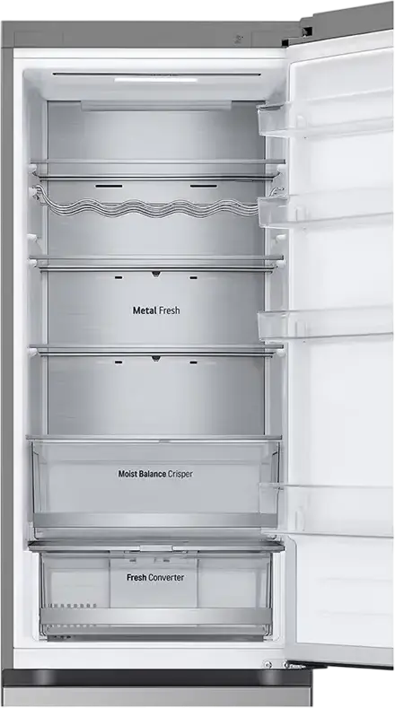 Frigider Combinat LG GBV5250EPY, Congelator Jos, 387L, No Frost, Smart Inverter Compressor, ThinQ Wi-Fi, DoorCooling+, Argintiu, 203cm, Clasa E