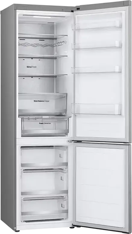 Frigider Combinat LG GBV5250EPY, Congelator Jos, 387L, No Frost, Smart Inverter Compressor, ThinQ Wi-Fi, DoorCooling+, Argintiu, 203cm, Clasa E