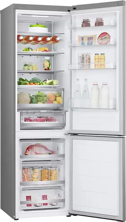 Frigider Combinat LG GBV5250EPY, Congelator Jos, 387L, No Frost, Smart Inverter Compressor, ThinQ Wi-Fi, DoorCooling+, Argintiu, 203cm, Clasa E