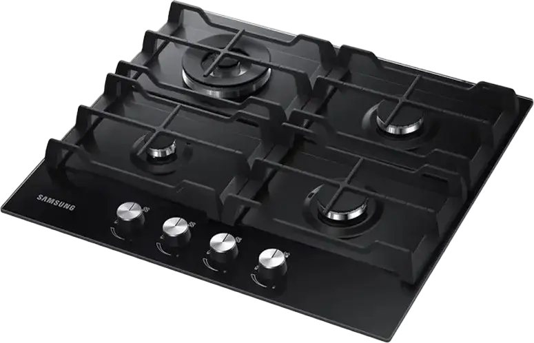 Plită Gaze Încrustabilă Samsung NA64H3030AK, 60x52 cm, 4 Arzătoare cu WOK Triple Crown, Sticlă Temperată, Grătare din Fontă, Siguranță Gas-Control, Neagră