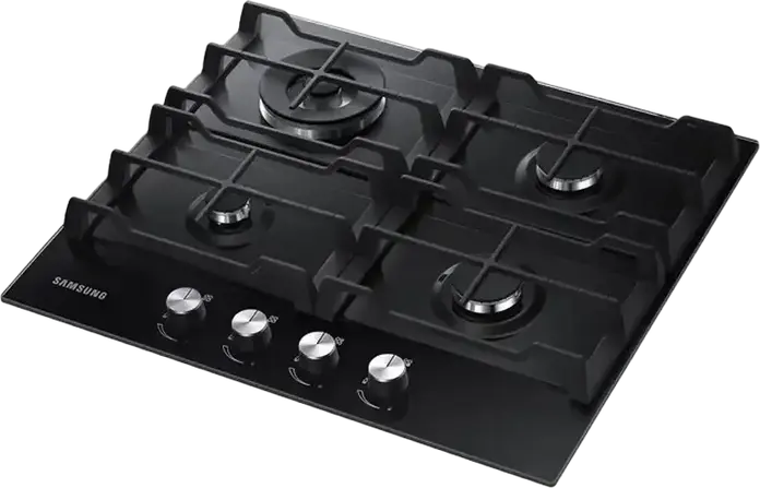 Plită Gaze Încrustabilă Samsung NA64H3030AK, 60x52 cm, 4 Arzătoare cu WOK Triple Crown, Sticlă Temperată, Grătare din Fontă, Siguranță Gas-Control, Neagră