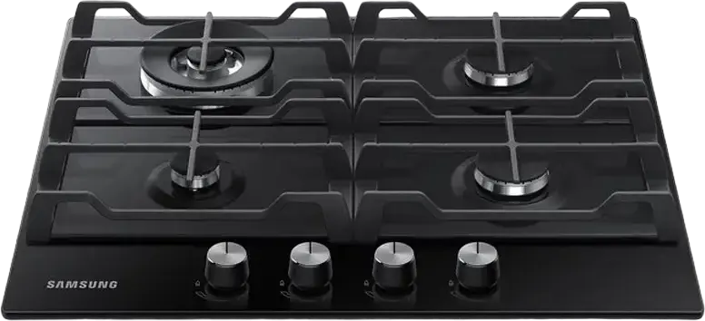 Plită Gaze Încrustabilă Samsung NA64H3030AK, 60x52 cm, 4 Arzătoare cu WOK Triple Crown, Sticlă Temperată, Grătare din Fontă, Siguranță Gas-Control, Neagră