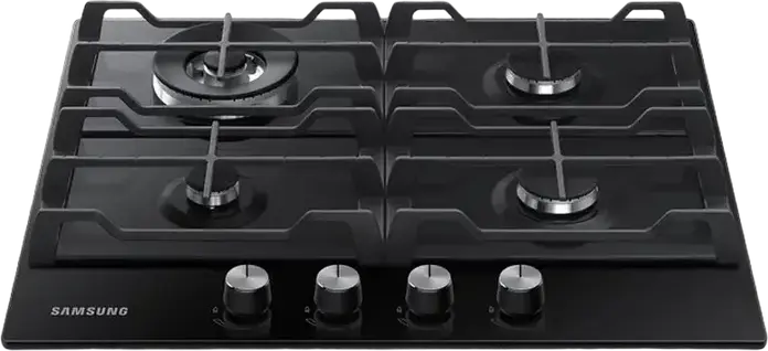 Plită Gaze Încrustabilă Samsung NA64H3030AK, 60x52 cm, 4 Arzătoare cu WOK Triple Crown, Sticlă Temperată, Grătare din Fontă, Siguranță Gas-Control, Neagră