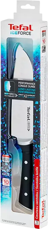 Tefal Ice Force K2320614 Santoku Knife, 18 cm Stainless Steel Blade, Cryogenic Treatment for Long-Lasting Performance, Black ABS Handle