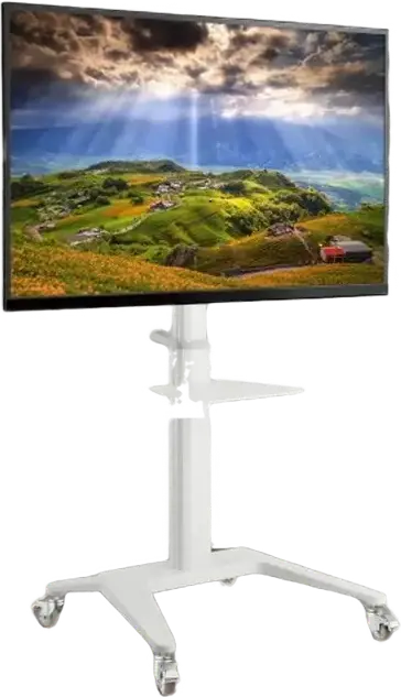 Мобильный кронштейн для ТВ Reflecta 70VCP-Shelf, белый, для экранов 37"-70" до 70 кг, регулируемая высота 125-160 см, наклон +5°/-12°, с полками для оборудования и камеры