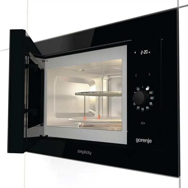 Cuptor cu Microunde și Grill Încorporabil Gorenje BM 235 G1SYB, 23L, Grill Quartz 1200W, Interior Inox, Negru, Gamă Simplicity