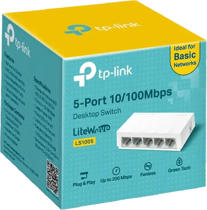 TP-Link LiteWave LS1005 5-Port Unmanaged Desktop Switch, 10/100 Mbps RJ45 Fast Ethernet, Green Ethernet Energy Efficient, Plug and Play, White ABS Plastic