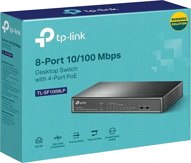 Switch Desktop Neadministrat TP-Link TL-SF1008LP, 8 Porturi 10/100 Mbps, 4 Porturi PoE IEEE 802.3af, Buget Putere 41W, Carcasă Metalică, Mod Extend 250m