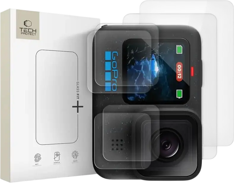Tech Protect Glass Fit+ Tempered Glass Screen Protector 9H Hardness 0.3mm 2.5D Beveled Edges Oleophobic Coating for GoPro Hero 9 10 11 12 13 Black