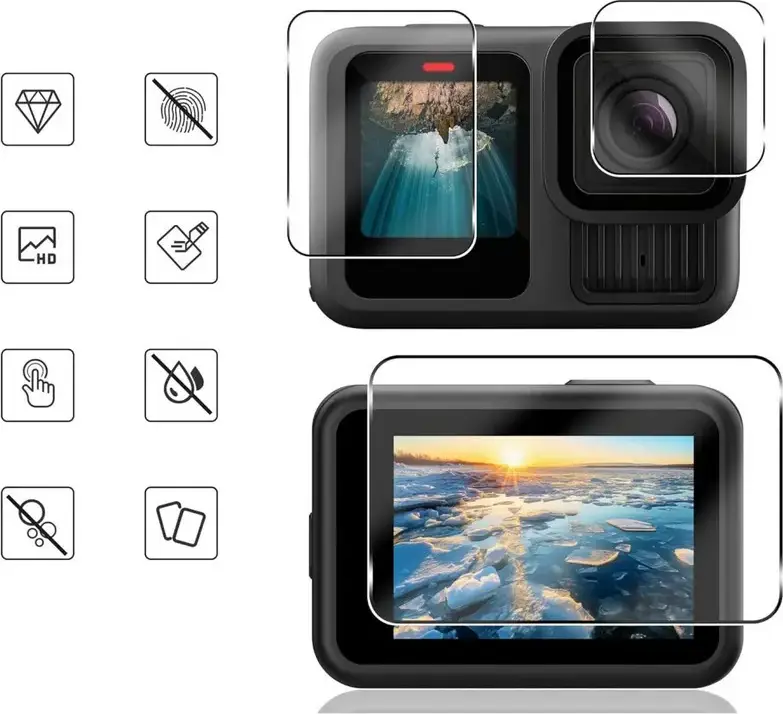 Tech Protect Glass Fit+ Tempered Glass Screen Protector 9H Hardness 0.3mm 2.5D Beveled Edges Oleophobic Coating for GoPro Hero 9 10 11 12 13 Black