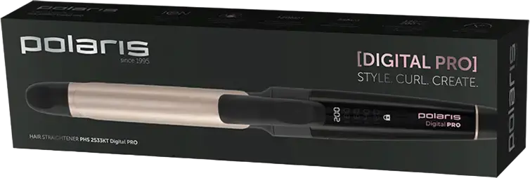 Polaris Digital PRO PHS 2533KT Ceramic Curling Iron, 25mm Barrel, Ionization, Steam Humidification, 120-200°C Temperature Control, Automatic Shut-off