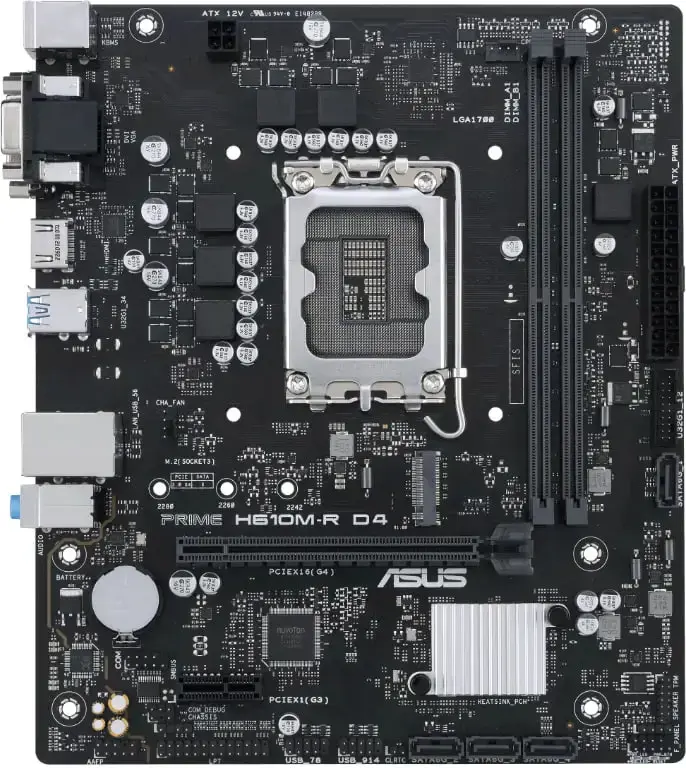 ASUS PRIME H610M-R D4-SI Micro-ATX Motherboard LGA1700 Intel H610 DDR4 64GB 5333MHz PCIe 4.0 M.2 HDMI DVI VGA 1Gb Ethernet