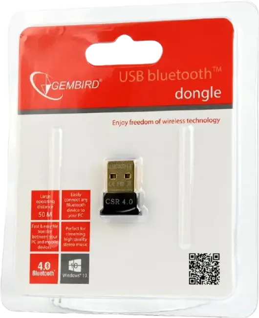 Gembird BTD-MINI5 USB Bluetooth 4.0 Dongle Adapter, CSR 4.0 Chipset, 24 Mbps Transfer Rate, 50m Range, Windows 10 Compatible, Compact USB 2.0 Receiver