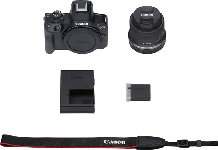 Canon EOS R50 Mirrorless Camera with RF-S 18-45mm Lens, 24.2MP APS-C CMOS Sensor, DIGIC X Processor, 4K UHD Video, Dual Pixel CMOS AF II, Wi-Fi, Bluetooth
