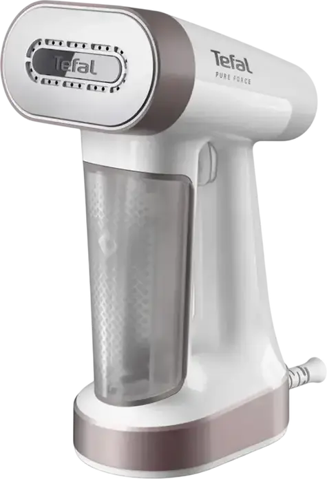 Tefal Pure Force DT8720E0 2-in-1 Handheld Garment Steamer and Iron, 1800W, 180ml Removable Tank, Vertical & Horizontal Use, 90g/min Boost, White/Cinnamon