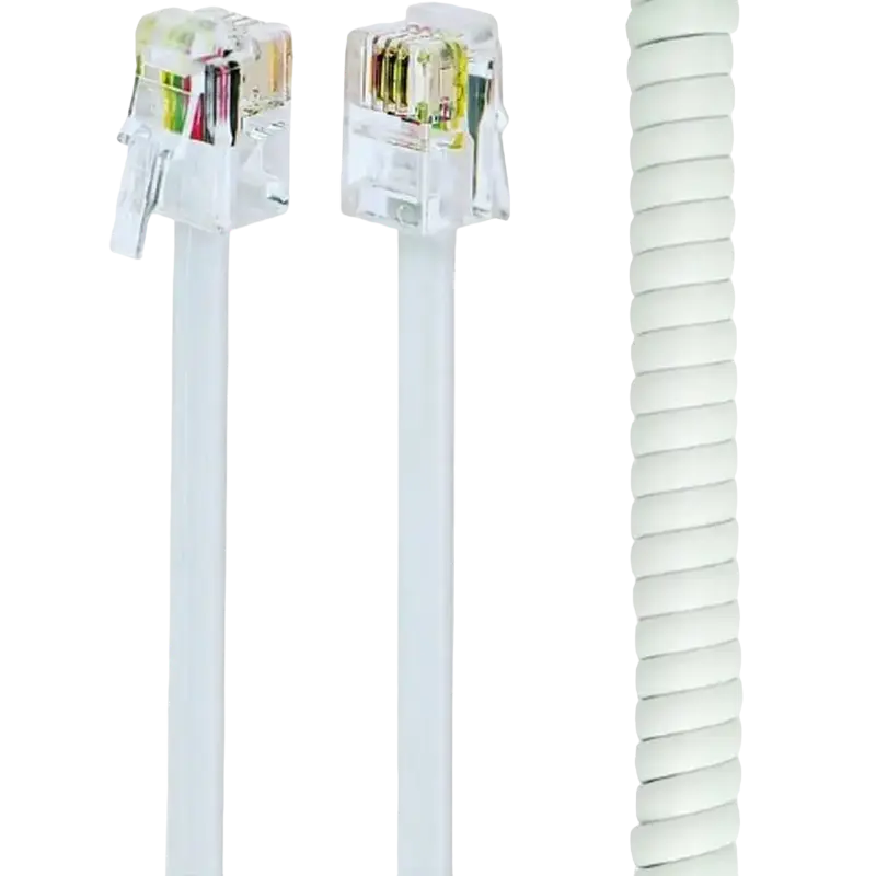 Cablu spiralat pentru receptor telefonic Cablexpert TC4P4CS-2M, Conectori RJ10 4P4C la RJ10 4P4C, Alb, 2 Metri