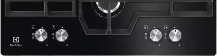 Electrolux KGG6456K Built-in Gas Hob, 4 Burners with WOK, Tempered Glass Surface, Cast Iron Grates, Gas-control Safety, 59.5 cm, Black