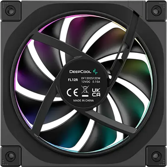 Deepcool FL12R 120mm ARGB Case Fan, Reverse Blade, 500-2150 RPM, Fluid Dynamic Bearing, PWM, Halo Ring Lighting, Black