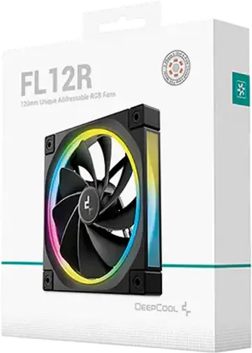 Deepcool FL12R 120mm ARGB Case Fan, Reverse Blade, 500-2150 RPM, Fluid Dynamic Bearing, PWM, Halo Ring Lighting, Black