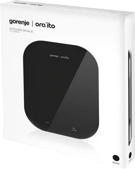 Gorenje Ora-ito KT10 ORAB Electronic Kitchen Scale, 10kg Capacity, 1g Precision, Tempered Glass Platform, Digital LCD Display, Tare Function, Color: Black