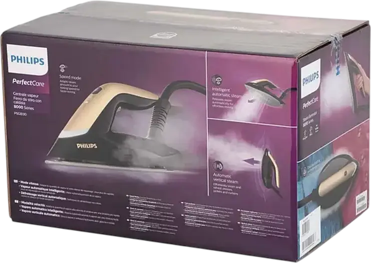 Philips PerfectCare 8000 Series PSG8140/80 Steam Generator Iron, 2700W, 8.5 bar Pressure, OptimalTEMP Technology, SteamGlide Elite Soleplate, Black Gold