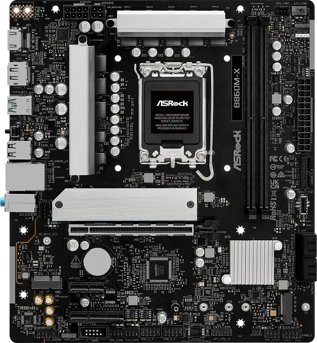 Материнская плата ASRock B860M-X Micro-ATX LGA1851 Intel B860 DDR5 9066+ MHz (OC) PCIe Gen5 M.2 Blazing SSD Realtek 2.5G LAN HDMI 2.1 DP 1.4 для Intel Core Ultra Series 2