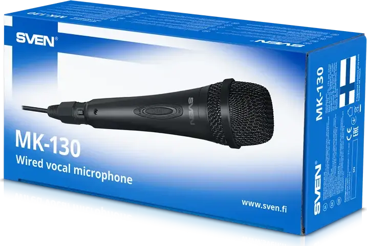 SVEN MK-130 Dynamic Cardioid Microphone, 60Hz-13kHz Frequency Response, Built-in Pop Filter, On/Off Switch, Wired with 3m Cable and XLR to 6.3mm Jack