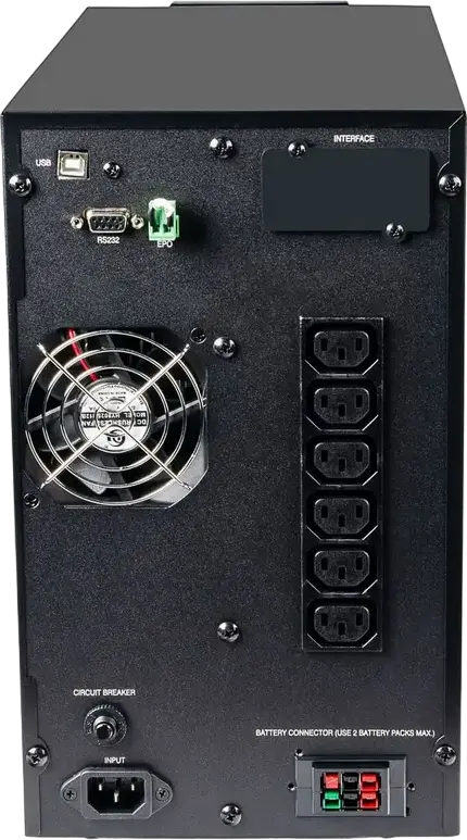 PCM Powercom MAC-1500 Online UPS 1500VA/1500W Tower, 1500 VA Output Power Capacity, 6x IEC C13 Outlets, LCD Display, USB RS232 SNMP, External Battery Support, Black