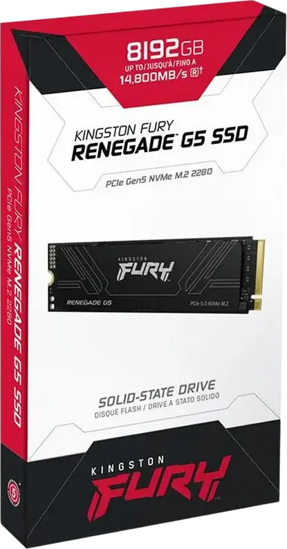 Kingston FURY Renegade G5 M.2 2280 NVMe PCIe 5.0 x4 SSD SFYR2D/8T1, Up to 14,800 MB/s Read, 14,000 MB/s Write, 3D TLC NAND with DRAM Cache