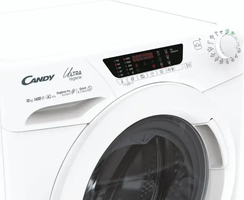 Candy HES14104TWM6/1-S Ultra Hygiene Front-Load Washing Machine, 10kg, 1400 RPM, Energy Class A, Inverter Motor, Steam, Wi-Fi hOn App, White