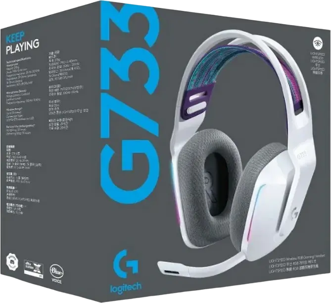 Игровая беспроводная гарнитура Logitech G733 RGB - Белый, LIGHTSPEED Wireless/Wired, драйверы 40 мм, аккумулятор до 29 часов, съемный микрофон, амбушюры с эффектом памяти