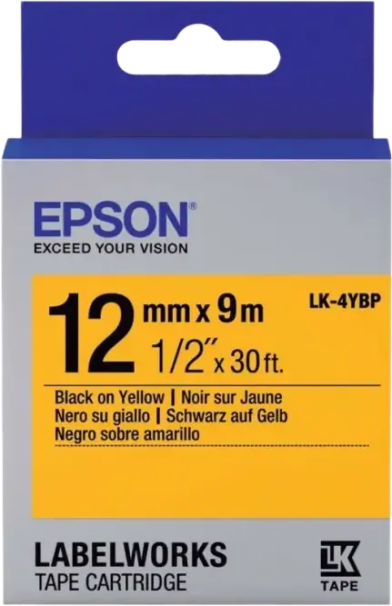 Epson LabelWorks LK-4YBP Tape Cartridge, 12mm x 9m Pastel Yellow Tape with Black Text, Water and Temperature Resistant for LW Series Printers