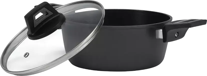 Polaris Graphit-24C Aluminum Pot with Glass Lid, 4.2L Non-Stick Silver Protect Coating, Graphite Black, 24cm Diameter