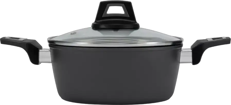 Polaris Graphit-24C Aluminum Pot with Glass Lid, 4.2L Non-Stick Silver Protect Coating, Graphite Black, 24cm Diameter