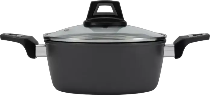 Polaris Graphit-24C Aluminum Pot with Glass Lid, 4.2L Non-Stick Silver Protect Coating, Graphite Black, 24cm Diameter
